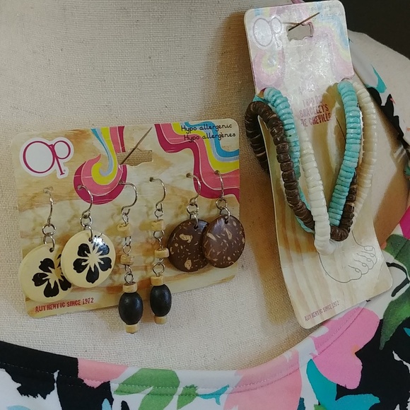 NWT OP Wood Earrings and Trio of Anklets Set - Picture 3 of 5